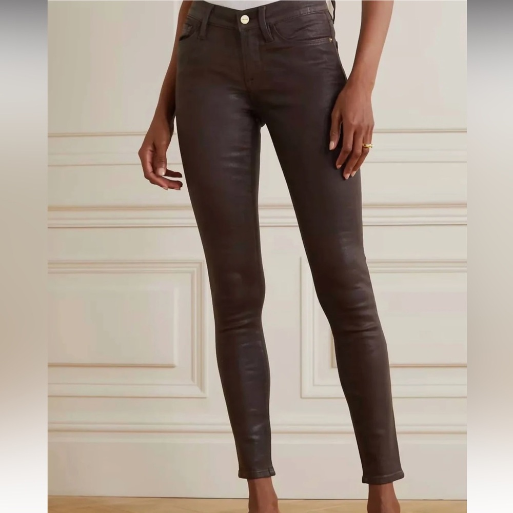 FRAME Le Skinny de Jeanne Coated Skinny Jeans - Mahogany